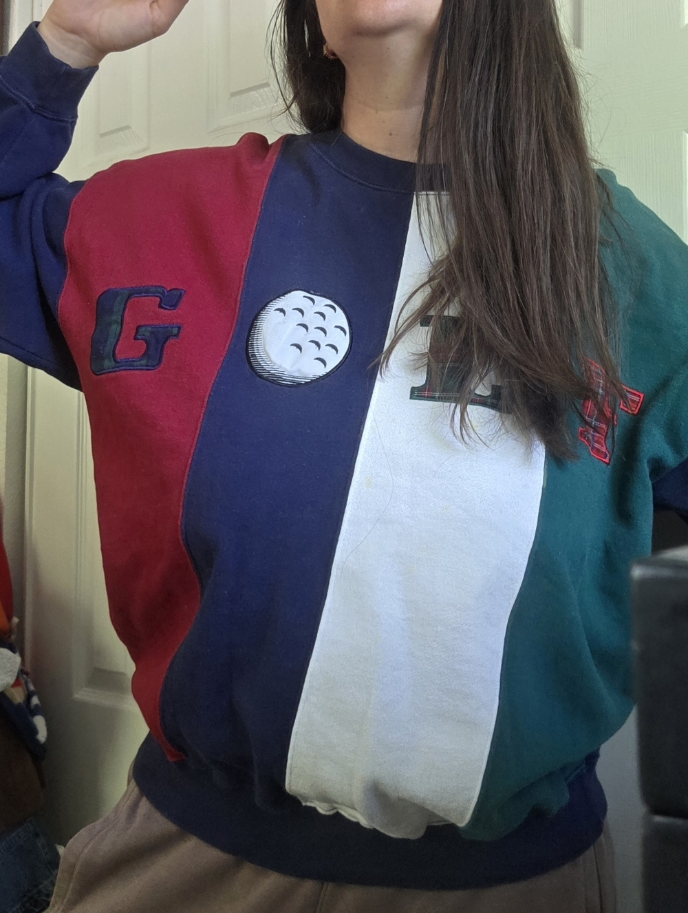 Vintage Colorblock Golf Graphic Sweatshirt - Red, Navy, Green Mens Large 90s